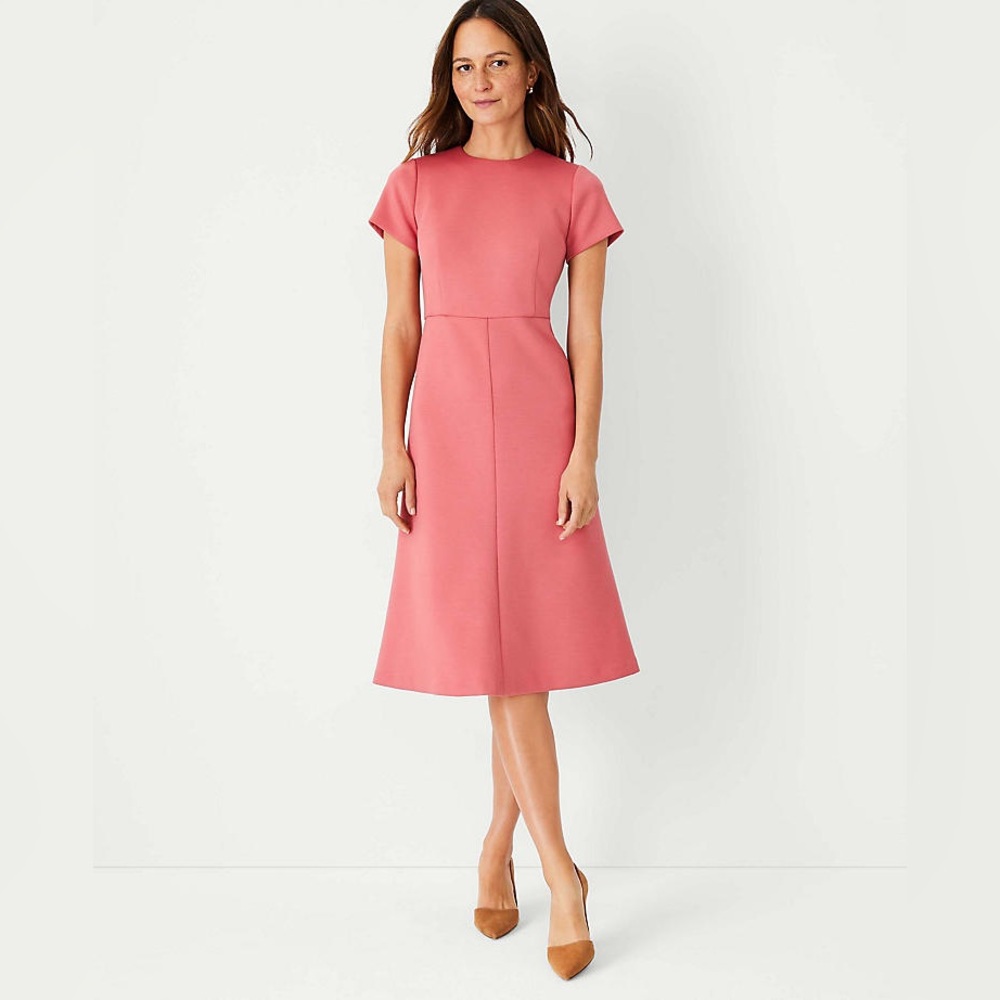 Elegant Pink Midi Dress Ann Taylor Midi Flare Dress Double Knit Work Wear